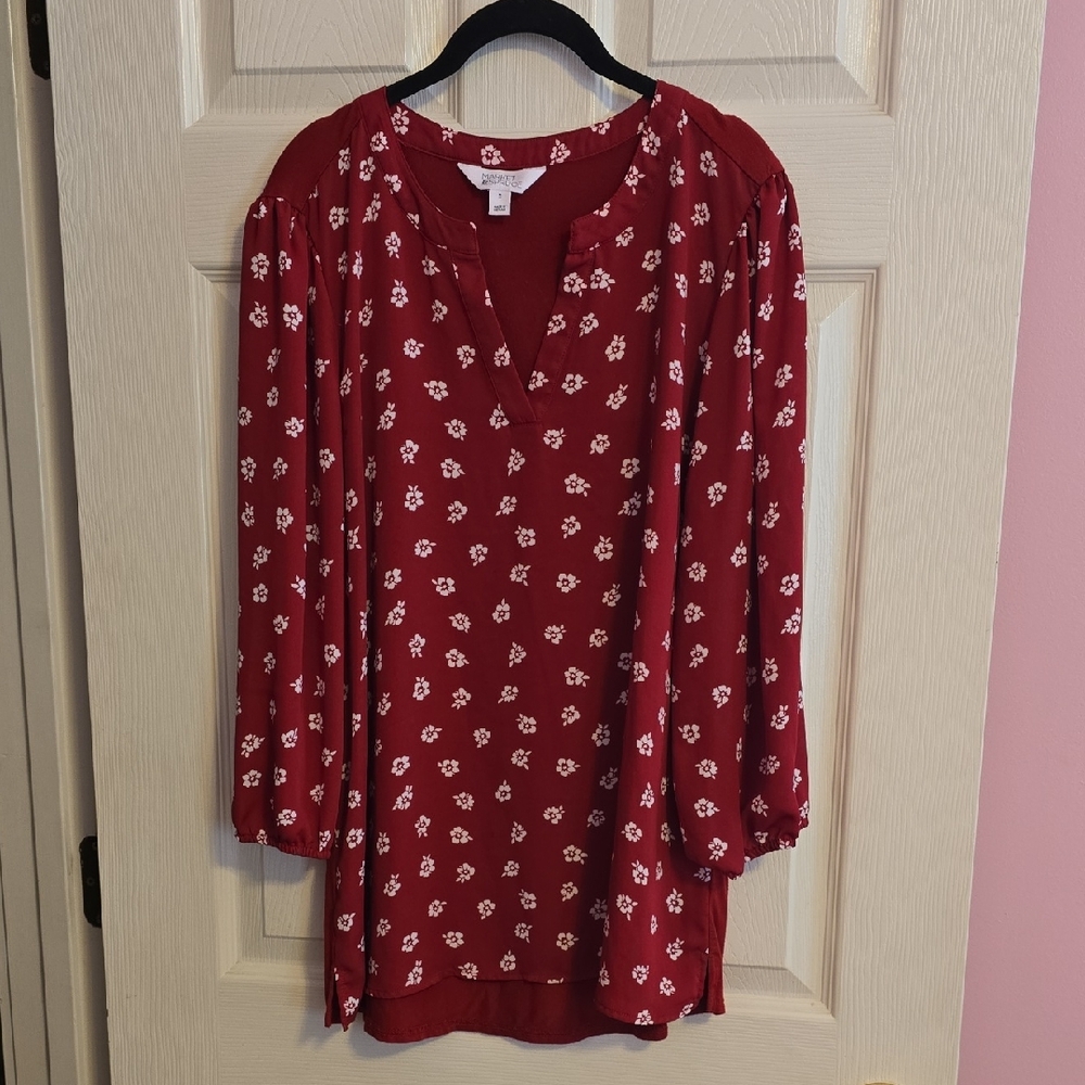 Market & Spruce Burgundy Floral Blouse